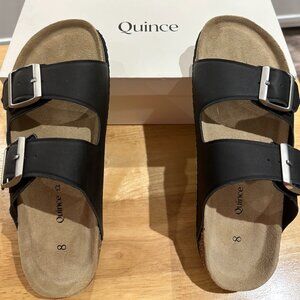 Quince Nappa Leather Double Buckle Slide, Size 8, Black